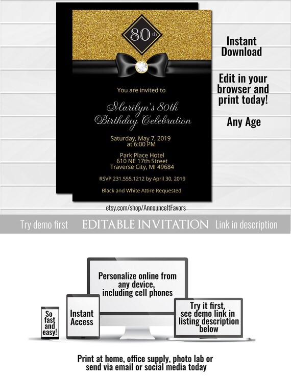 formal birthday invitation template birthday invitation etsy