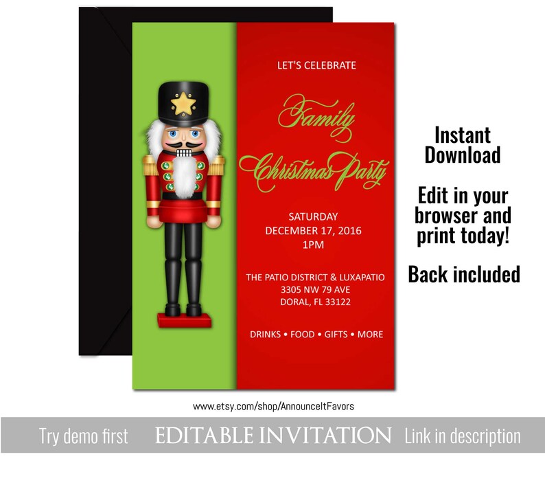 Nutcracker Invitation Nutcracker Christmas Invitation Office Etsy