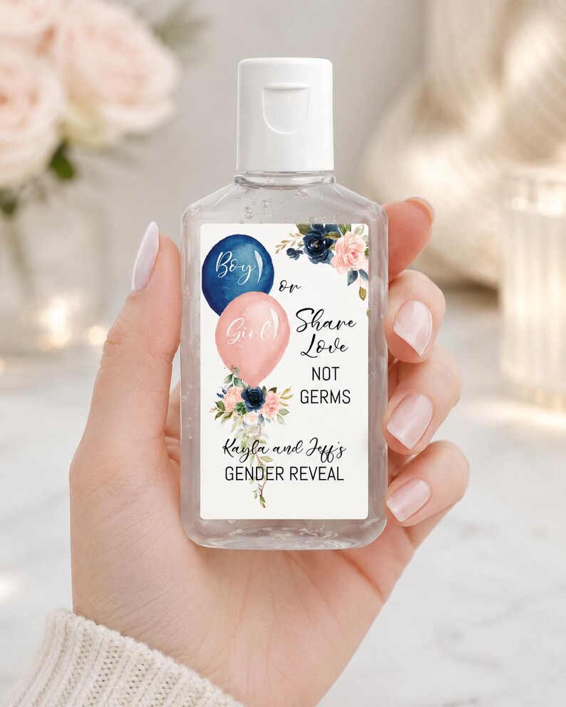 Balloons Gender Reveal Hand Sanitizer Labels, Purell
