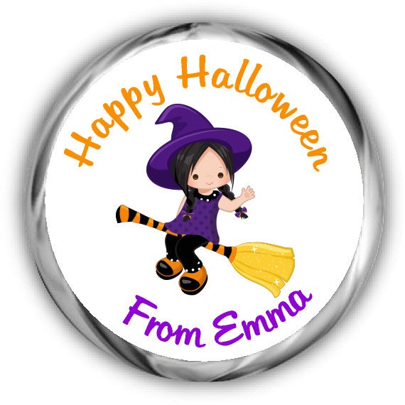 Witch Halloween Stickers, Halloween Hershey Kisses Sticker, Personalized Witch Stickers Il_570xn