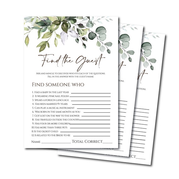 Find The Guest Bridal Shower Game, Greenery Find The Guest Game