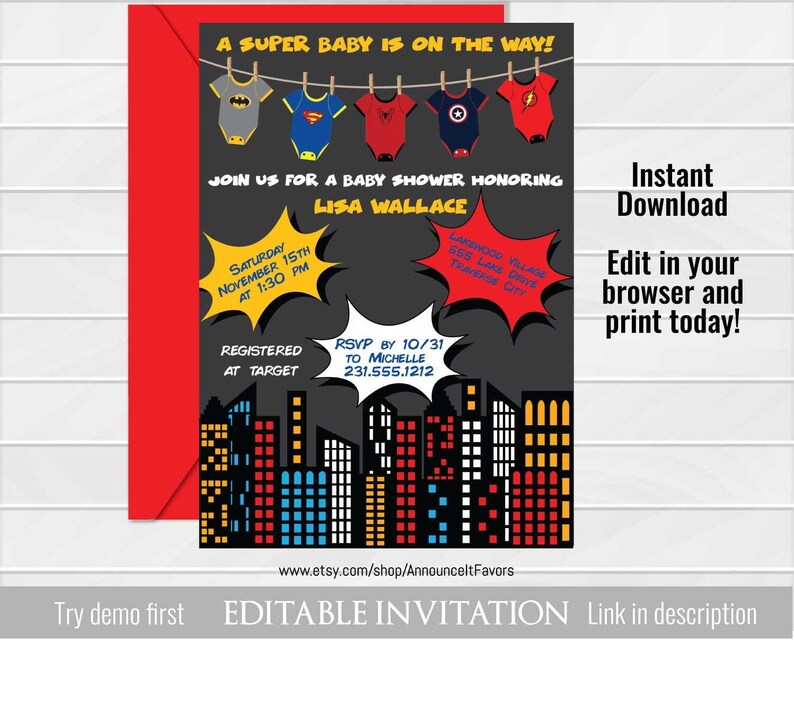 Superhero Baby Shower Invitation Superheroes Baby Shower Etsy