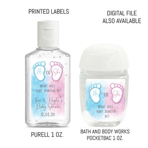He She Feet Gender Reveal Hand Sanitizer Labels