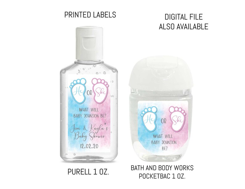 He She Feet Gender Reveal Hand Sanitizer Labels