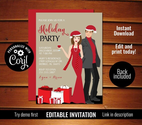 Couples Christmas Party Invitations, Printable Christmas Invitation Template Il_570xn