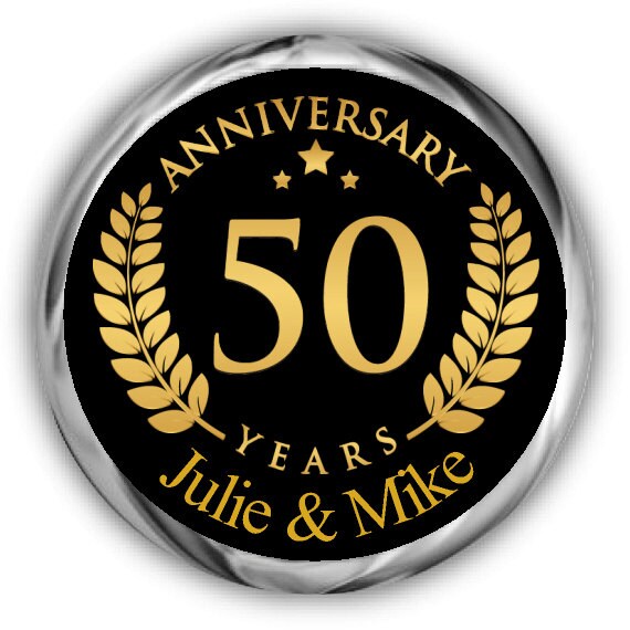 Gold Emblem Anniversary Hershey Kisses Stickers - 50th Anniversary Kiss Favors Il_570xn