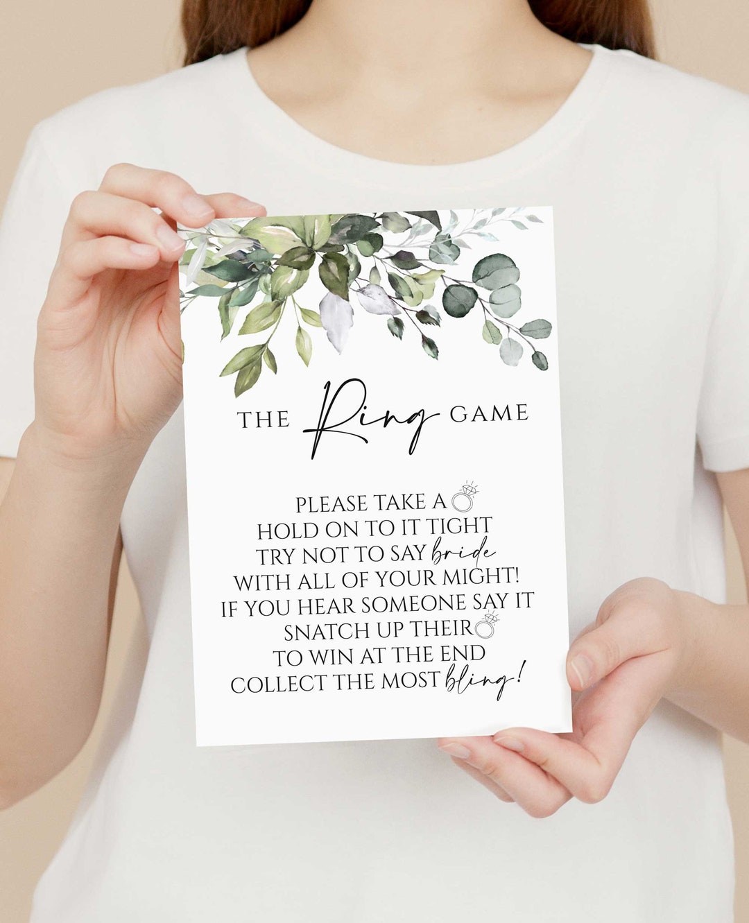 Ring Game Template, Bridal Shower Games, Ring Game Sign, Greenery ...