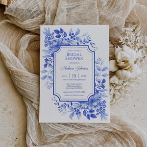 Blue White Porcelain Bridal Shower Invitation Template, Chinoiserie Bridal Shower Invitation Printable, Bridal Shower Invite Download