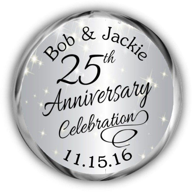 25th Anniversary Stickers \u2022 Personalized Anniversary Labels \u2022 Silver Sparkly Anniversary Sticker