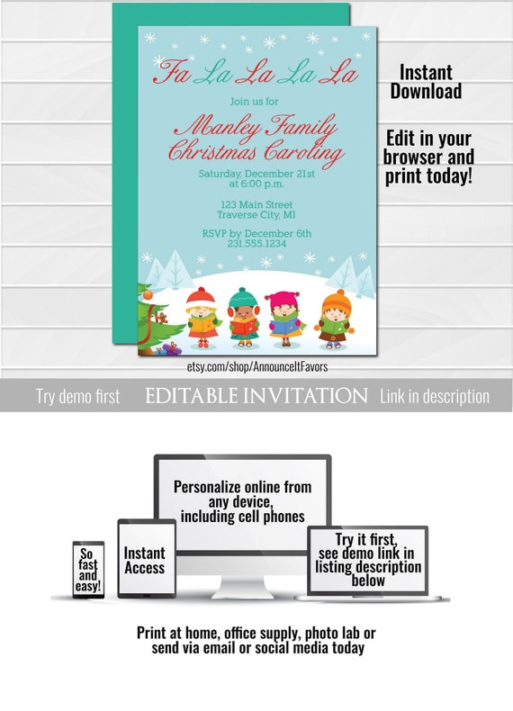 Christmas Caroling Invitation, Printable Caroling Party Invitations Il_570xn