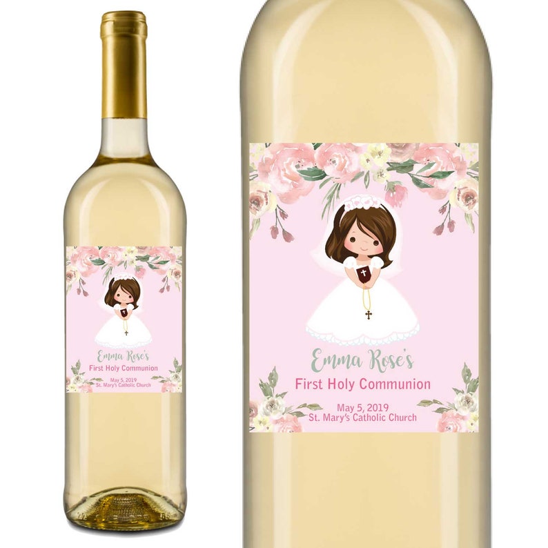 Matching First Communion wine Labels