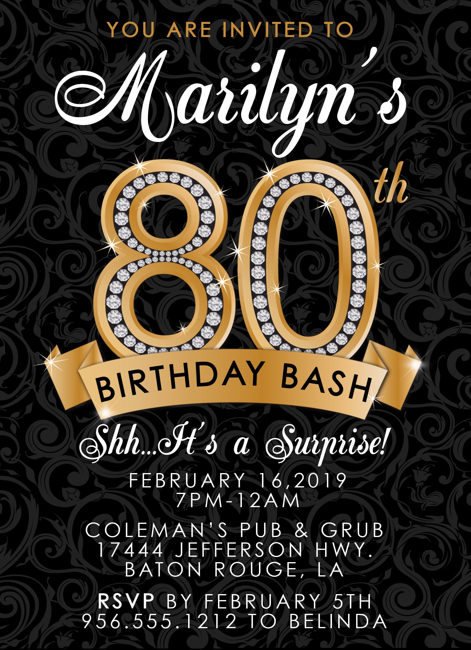 80th Birthday Invitation Adult Birthday Party Invitation | Etsy