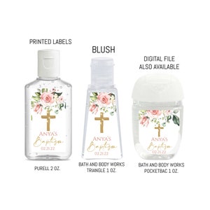 Blush Floral Baptism Hand Sanitizer Labels