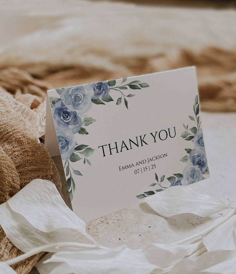 Dusty Blue Wedding Thank You Card