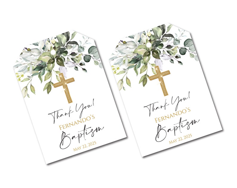 Matching Greenery Communion Thank You Tags