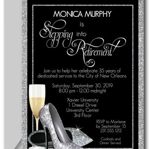 Silver Glitter Retirement Invitation