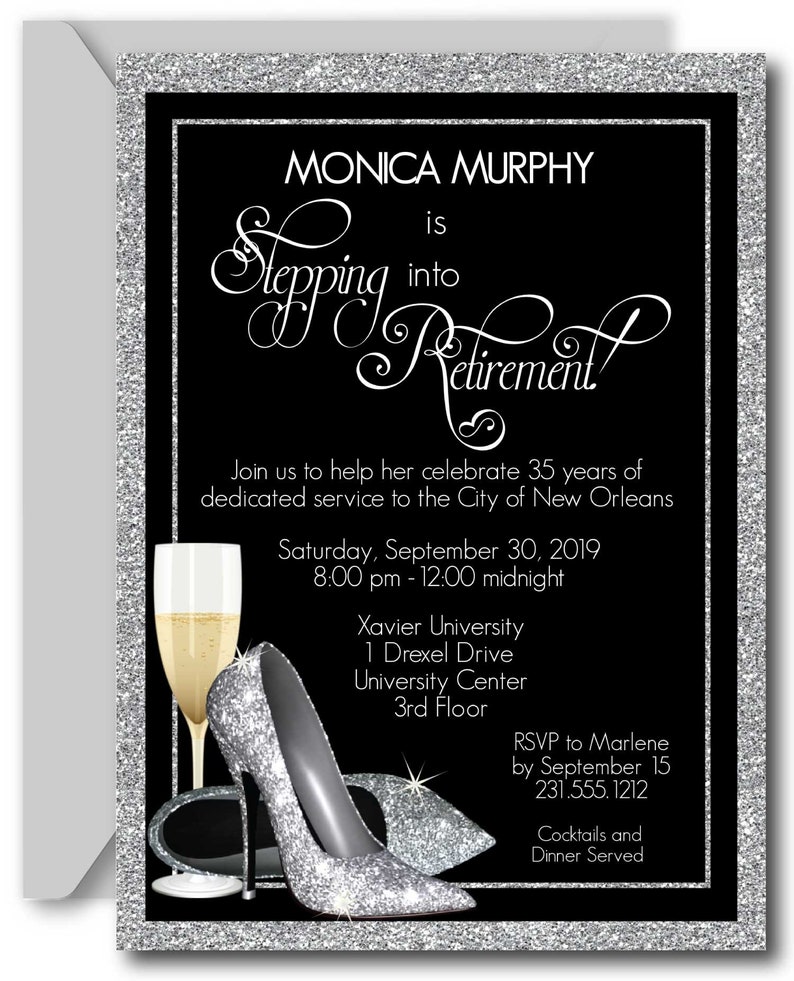 Silver Glitter Retirement Invitation