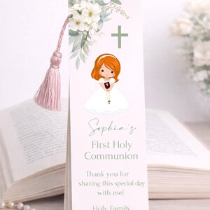 First Communion Bookmark, Red Hair Girl