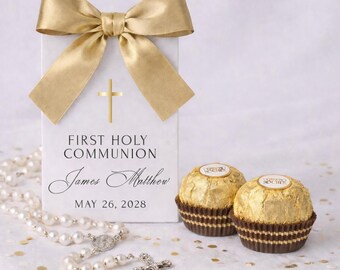 First Communion Candy Favor – Ferrero Rocher Chocolate Gift with Personalized Communion Box