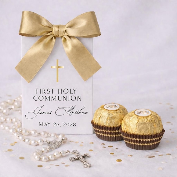 First Communion Candy Favor – Ferrero Rocher Chocolate Gift with Personalized Communion Box