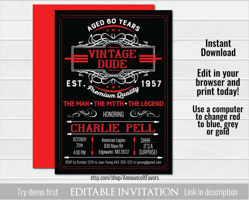 Vintage Dude Invitation the Man the Myth the Legend - Etsy