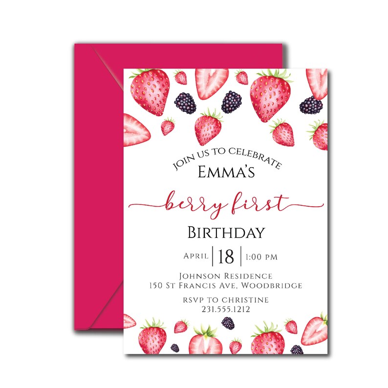 Matching Berry First Birthday Invitation