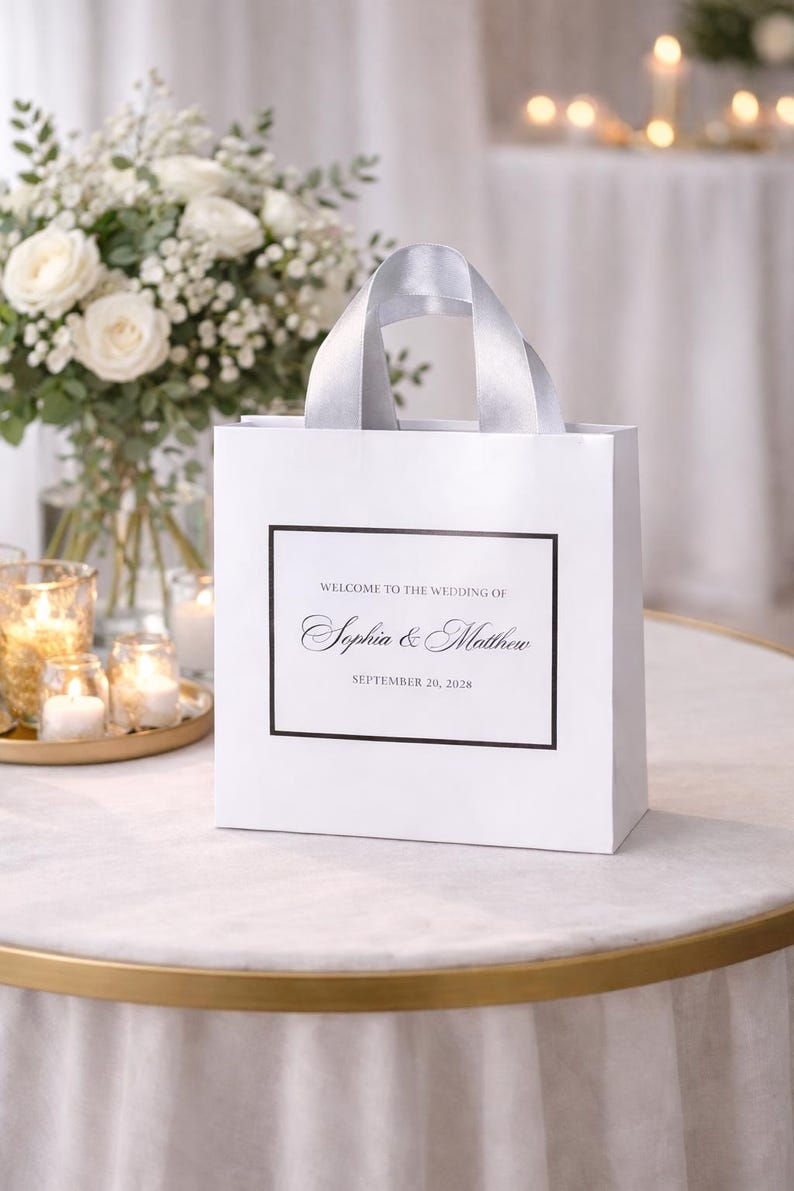 Wedding Welcome Bag with Silver Ribbon