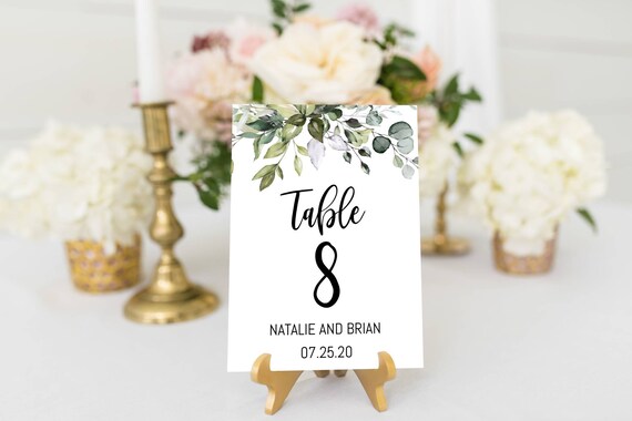 Printable Greenery Wedding Table Numbers Template, Editable in 2 sizes 4 x 6 and 5 x 7 Il_570xn