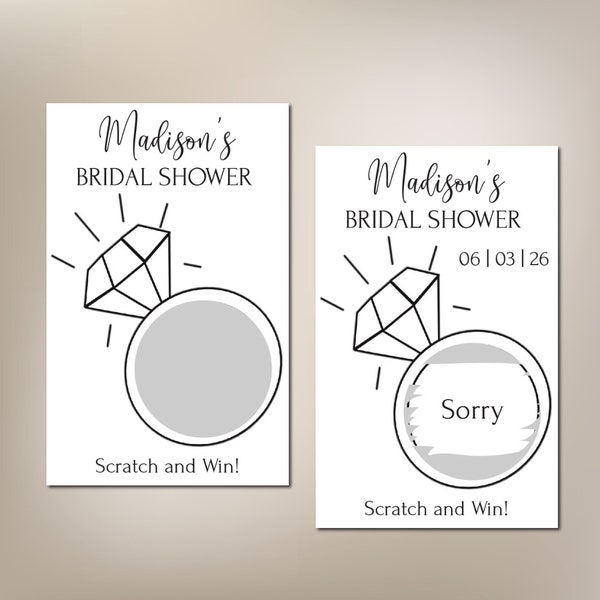 Set of 10 Bridal Shower Scratch Off Cards, Bridal Shower Scratch off Tickets, Engagement Ring Bridal Shower Game