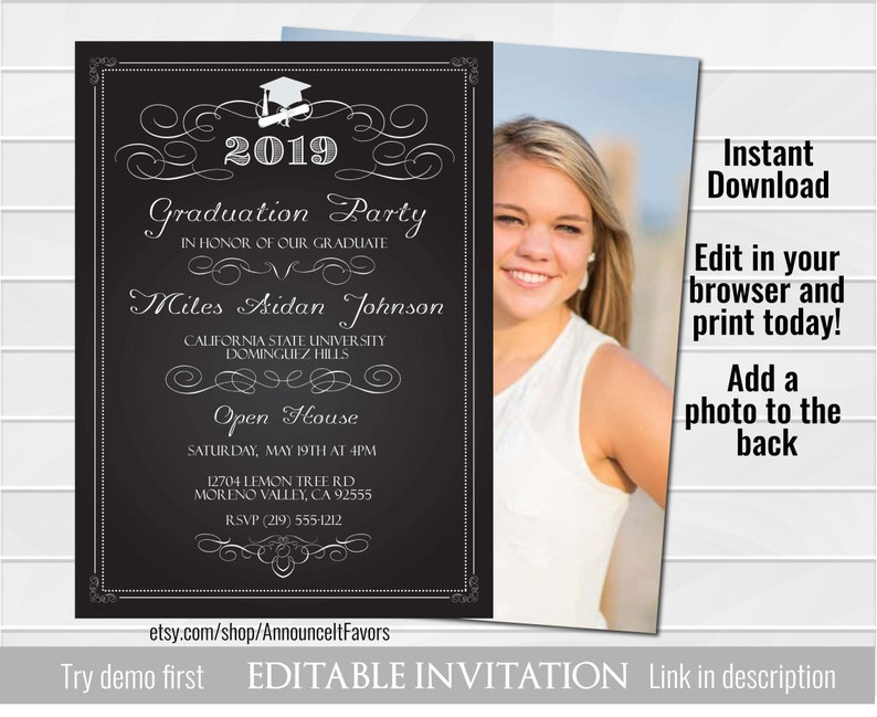 Chalkboard Graduation Invitations College Or High School Etsy