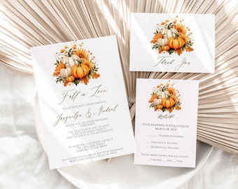 Fall in Love Wedding Invitation Suite, Fall Wedding Invites, Fall Wedding Invitation Template, Pumpkin Invitations