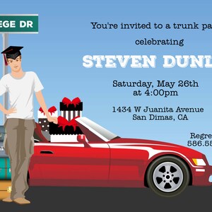 Male college Trunk Party Invitations - Brunette