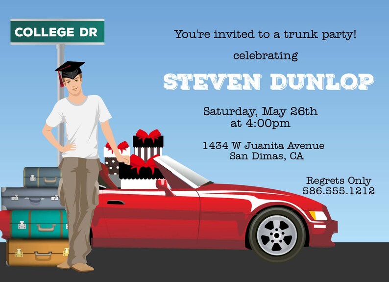Male college Trunk Party Invitations - Brunette