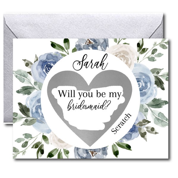 Dusty Blue Bridesmaid Card, Bridesmaid Proposal Scratch Off, Asking Bridesmaid, Maid of Honor Proposal