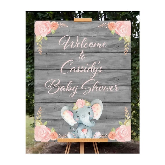 Elephant Welcome Sign, Printable Elephant Baby Shower Sign, Floral Elephant, Personalized Elephant Baby Shower Decoration Poster Il_570xn