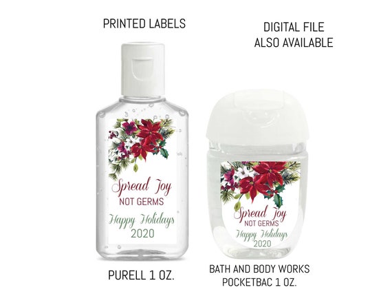 Christmas Hand Sanitizer Labels, Spread Joy Not Germs Sanitizer Labels, Stocking Stuffer, Custom