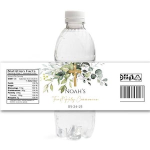 Matching Greenery First Communion Bottle Labels