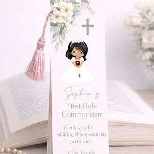 First Communion Bookmark, Black Hair