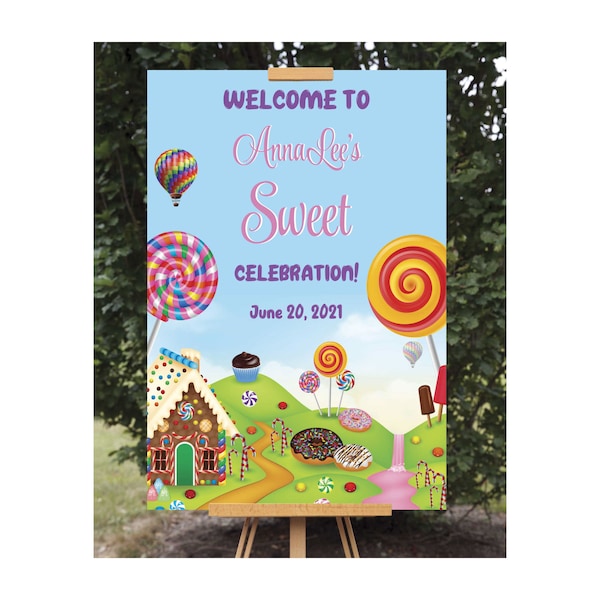 Editable Welcome Sign, Candy Land Birthday Sign, Candyland Welcome Sign, Printable Sweet Birthday Celebration Digital Sign