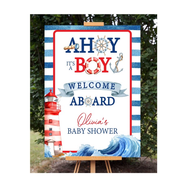 Ahoy It's a Boy Welcome Sign, Printable Baby Shower Sign