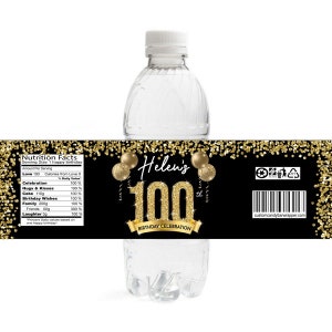 Matching 100th Birthday Water Bottle Labels