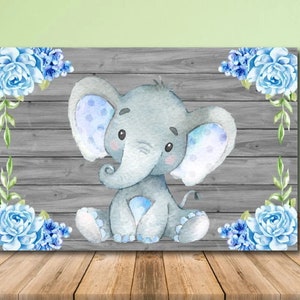Matching Blue Elephant Baby Shower Back Drop