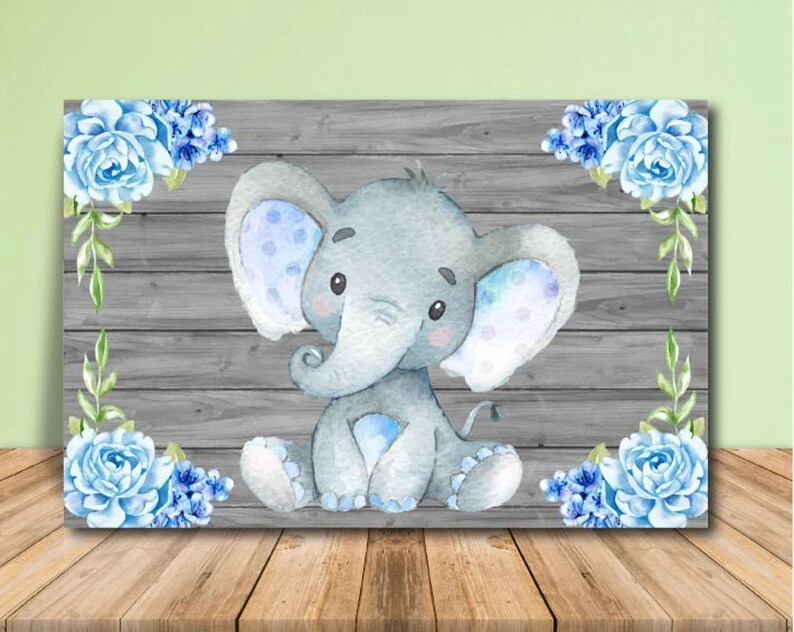 Matching Blue Elephant Baby Shower Back Drop