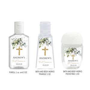 Matching Greenery Communion Hand Sanitizer Labels