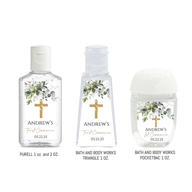 Matching Greenery Communion Hand Sanitizer Labels