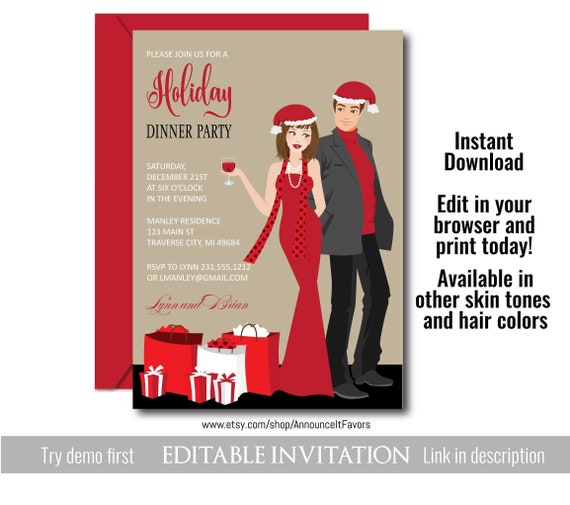 Couples Christmas Party Invitations, Printable Christmas Invitation Template Il_570xn