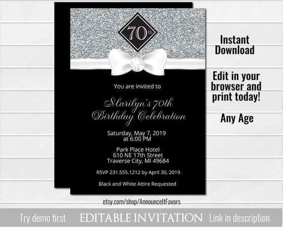 diamond birthday invitation birthday party black and silver party invitations