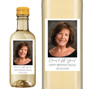 Photo Birthday Wine Labels - Black and Gold Wine Bottle - Set of 4