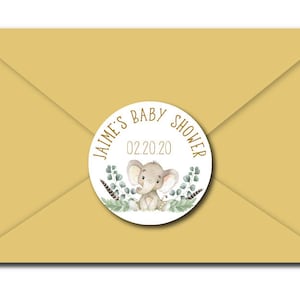 Gold Elephant Baby Shower Favor Stickers