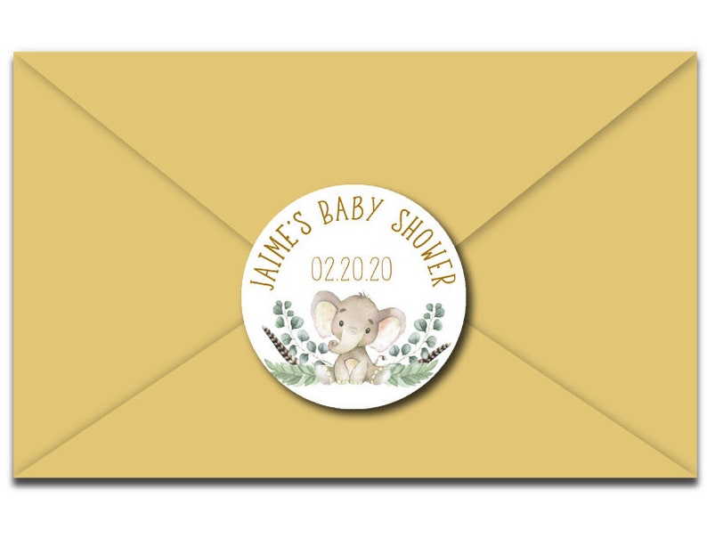 Gold Elephant Baby Shower Favor Stickers